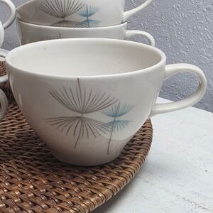 Vintage Caribe China "Calinda" Flat Cups Set 10 MCM Coffee Tea Atomic Starburst